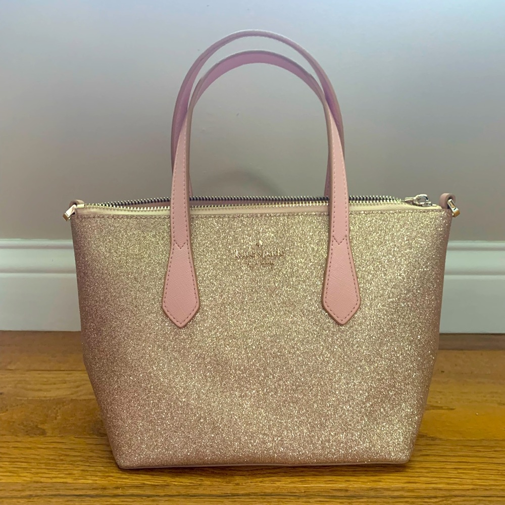 Kate Spade New York small Joely glitter tote rose gold